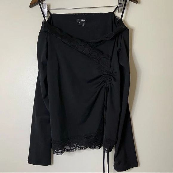 Lace Stretch Cinch Top Ruche String Long Sleeve Sleek Blouse Size Large - Picture 11 of 14